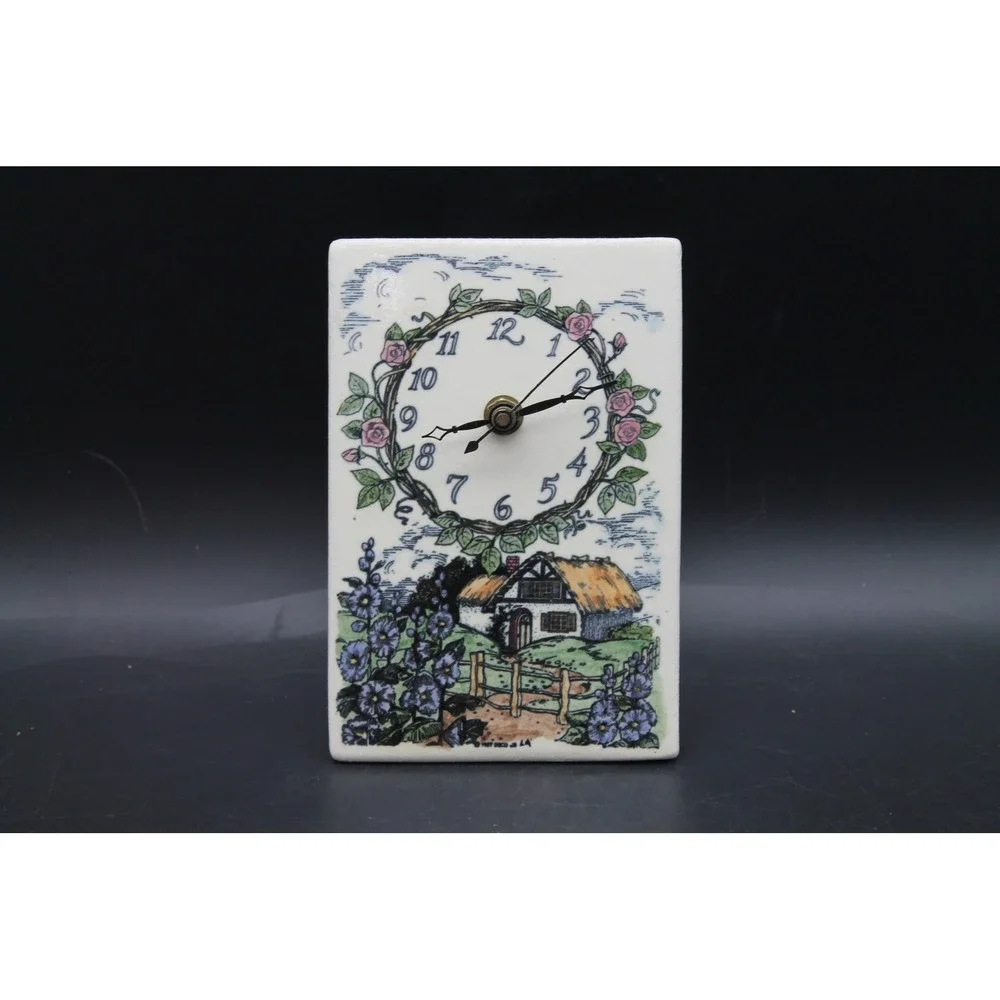 Vintage 1990 Santa Barbara Ceramic Design Cottage Floral Quartz Clock READ